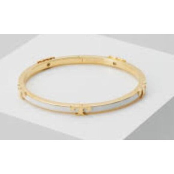 NEW! Tory Burch White and Gold Enamel Serif Bangle Bracelet - Picture 3 of 4
